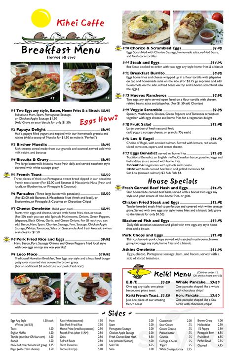 Kihei Caffe Menus In Kihei Hawaii United States