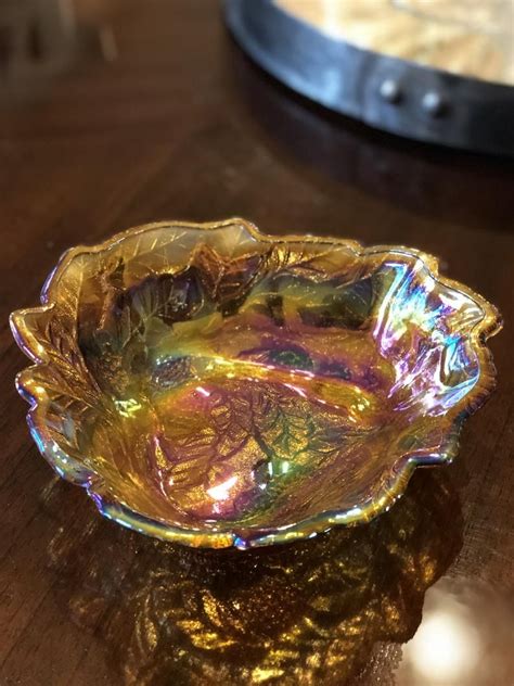 Carnival Glass Bowl With Berries And Leaves Pattern Marigold Etsy