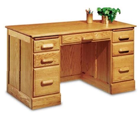 54 Handcrafted Solid Oak Double Pedestal Executive Desk With Finish O