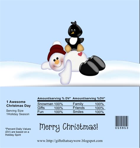 Diy candy bar wrapper templates party favors chocolate bar labels. GIFTS THAT SAY WOW - Fun Crafts and Gift Ideas: Free Snowman and Penquin Christmas Candy Wrapper