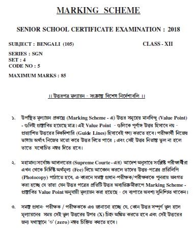 India Examinations Cbse Portal Cbse Class Exam Marking Scheme Bengali
