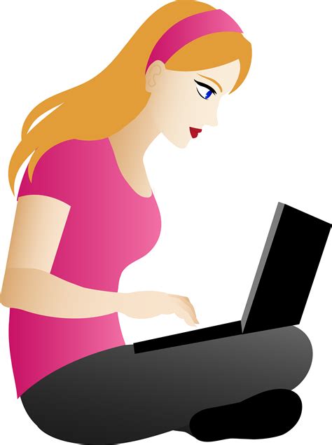 Blonde Girl Sitting With Laptop Free Clip Art
