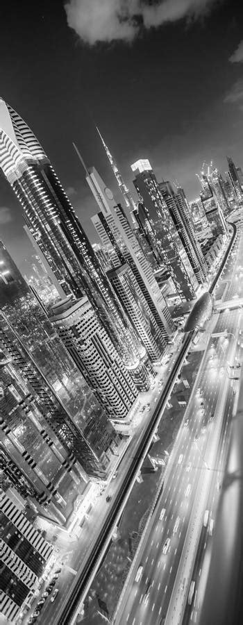 Downtown Dubai Skyscrapers Along Sheikh Zayed Road Aerial View At
