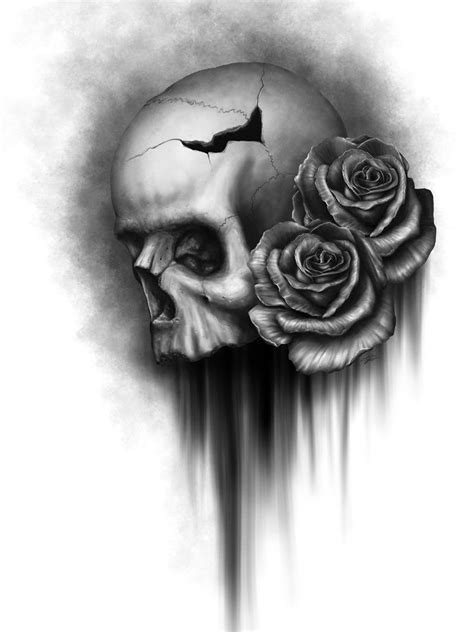 Skull And Rose 2 An Art Print By Rodger Pister Skull Rose Tattoos