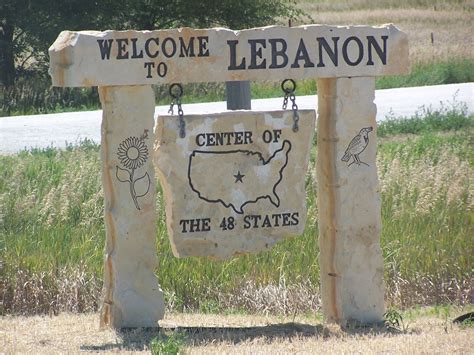 As of the 2010 census, the city population was 218. Lebanon, KS : Sign for the Geographical Center of the 48 ...