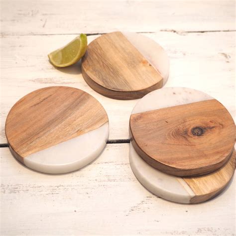 Wood And Marble Drink Coasters Set Four By Za Za Homes | notonthehighstreet.com