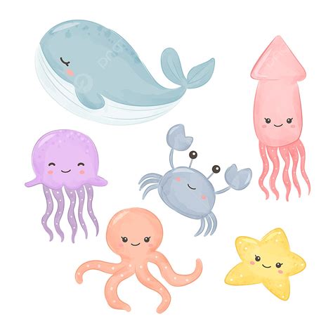 Cute Sea Creatures Clipart Under The Sea Clipart Adorable Animal Png