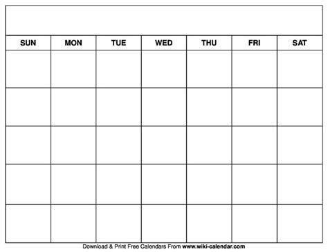 Calendar Template To Fill In And Print Calender Template Free Blank