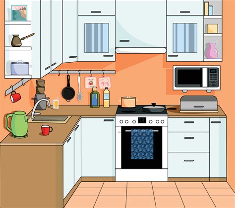 Interior De Cocina Con Muebles Ilustración Vectorial De Dibujos