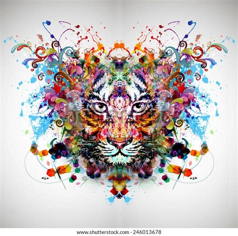 Abstract Colorful Illustration Tiger Paint Splashes Stock Illustration