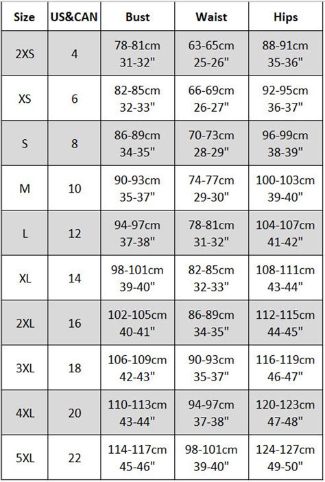 Womens Clothing Size Height Weight Chart