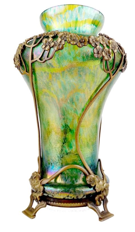 Art Nouveau Kralik Glass Vase With Flower Bronze Overlay 1900s Tiffany Style For Sale At 1stdibs