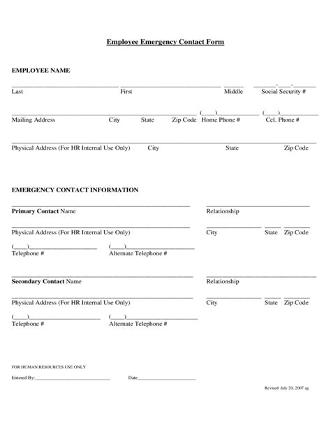 Employee Emergency Contact Form 2 Free Templates In Pdf Word Excel