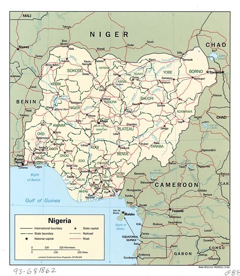 Large detailed political and administrative map of Nigeria with roads, railroads and major ...