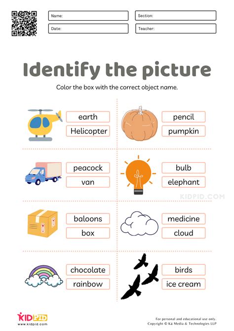 Identifying Objects Words Worksheets For Kids Kidpid