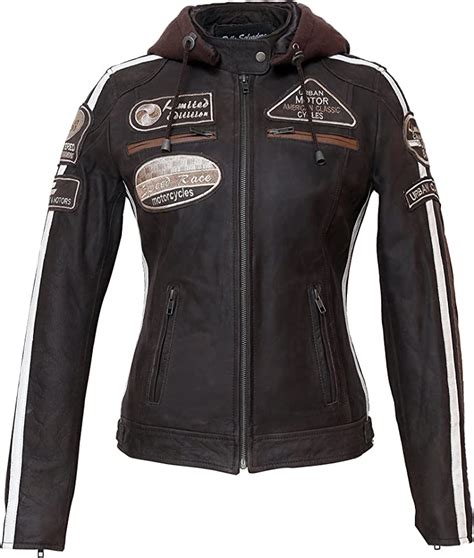 Urban Leather Womens Motorcycle Jacket With Protective Padding Brown