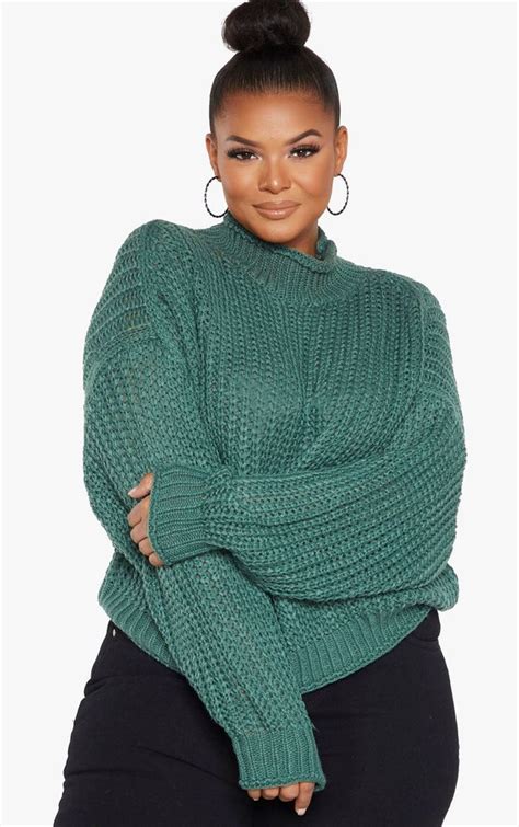 Plus Green Chunky Knit Oversized Sweater Oversized Knitted Sweaters