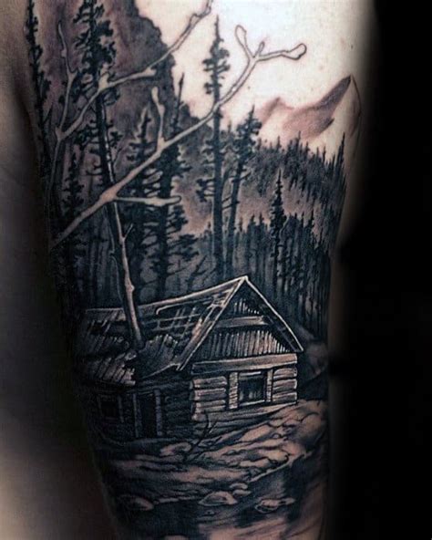 40 Log Cabin Tattoo Designs For Men - Dwelling Ink Ideas