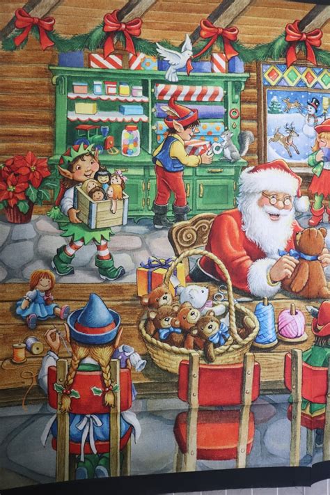 Santas Toy Shop Christmas Fabric Panel 100 Cotton Santa Etsy