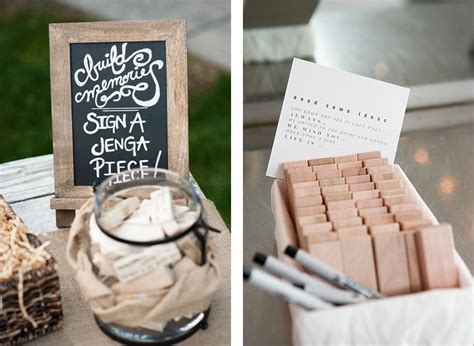Using a jenga game for a guest book is a very clever little idea that can be used for decades play with your spouse, friends, and even your children. Ten Unique Guestbook Ideas | HOORAY! Mag