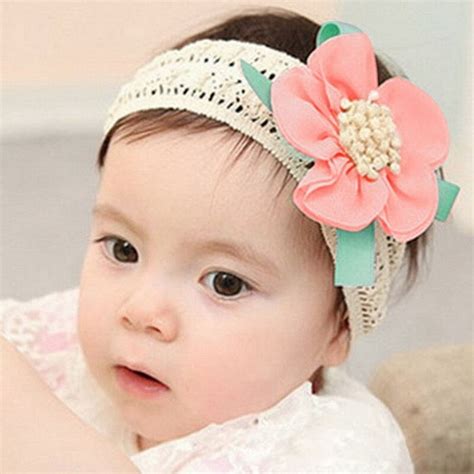 Baby Lace Flower Hair Band Headband Elastic Hair Headwear Dark Pink