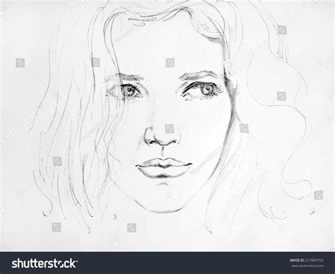 Hand Drawn Pencil Sketch Face Girl Stock Vector 227869753