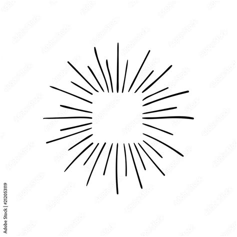 Vector Sun Rays Linear Drawing Retro Style Illustration Black Lines
