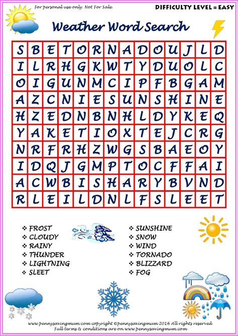 A Free Printable Weather Word Search For Kids With 20