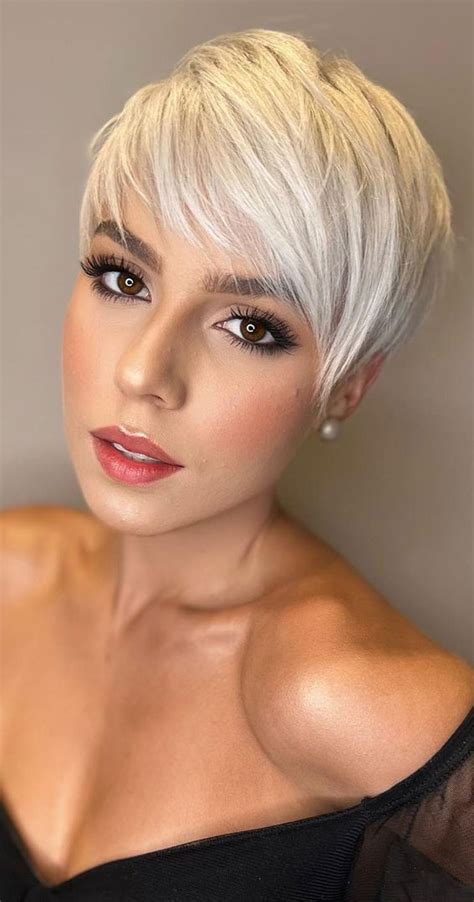 50 Short Hairstyles That Looks So Sassy Platinum Blonde Pixie With Bangs