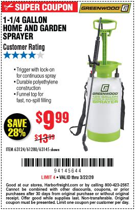 Listed below you'll find some of the best pest control coupons, discounts and promotion codes as ranked by the users of retailmenot.ca. GREENWOOD 1-1/4 gallon Home and Garden Sprayer for $9.99 ...