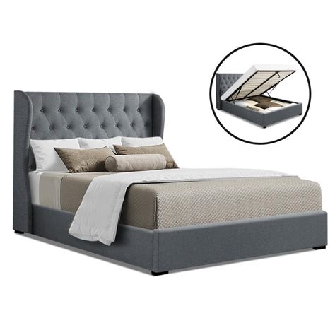 King Size Gas Lift Bed Frame With Storage Grey Fabric