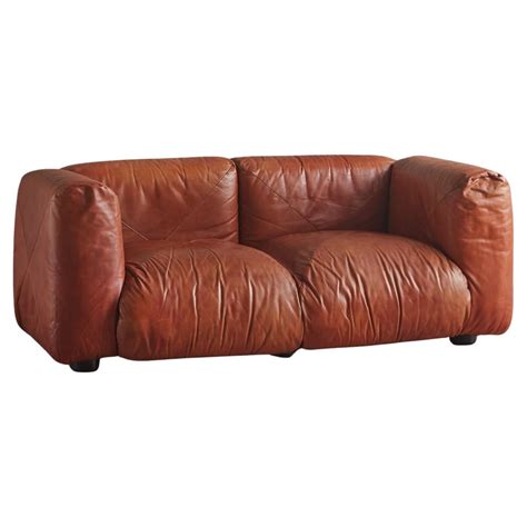 Set Sofa One Place In Cognac Leather Italy 1970 For Sale At 1stdibs