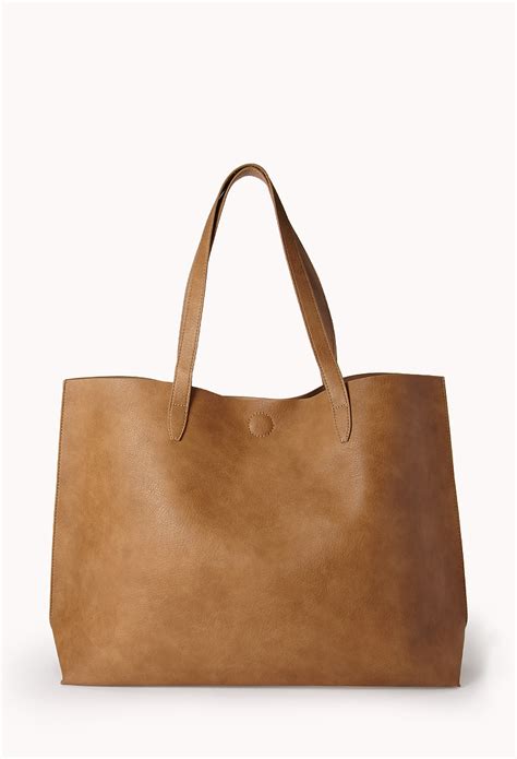 Forever 21 Everyday Faux Leather Tote In Brown Tan Lyst