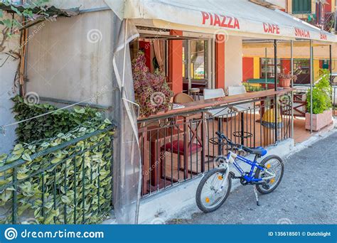 Restaurant Piazza Cafe Bar In Sinarades On Corfu Greece Editorial