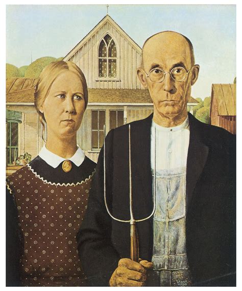 American Gothic C 1930 Grant Wood Art On Canvas Grant Wood American Gothic American