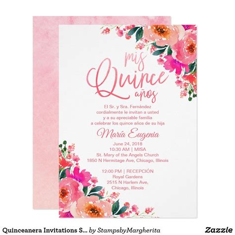 Quinceanera Invitations Spanish Hot Pink Floral In 2020 Quinceanera Invitations