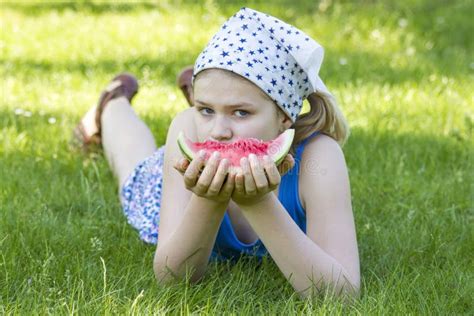 Cute Little Girl Eating Watermelon Stock Image Image Of Cute Hold