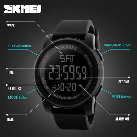 Skmei Brand Men Led Digital Watch Watch Black Alarm Sport Watches