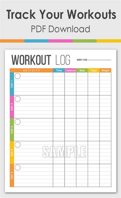 Colorful Workout Tracker Printable And Editable Instant Download You