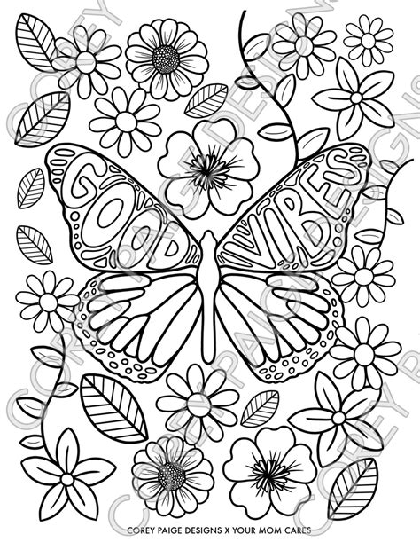 Good Vibes Butterfly Coloring Sheet Coreypaigedesigns