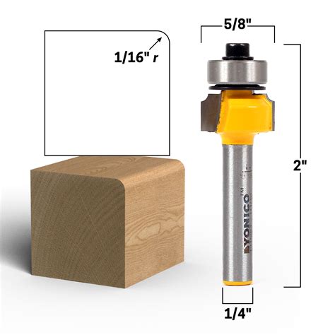 1/16" Radius Round Over Edge Forming Router Bit - 1/4" Shank - Yonico