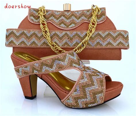 Doershow Newest Fashion African Party Shoes And Bag To Match Beautiful Peach Italy Shoes And Bag