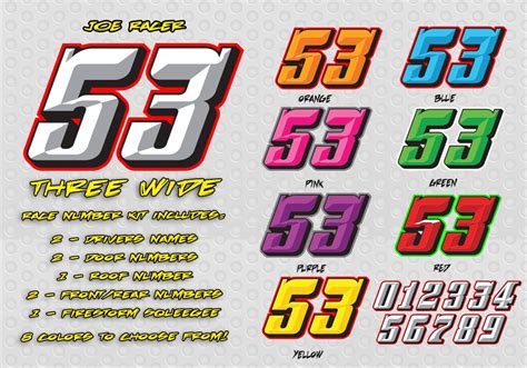 Three Wide Race Car Number Decal Kit Racing Graphics Lettering