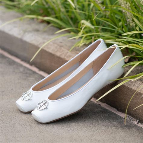 Women Ballerina Shoes With Hidden Heel In Patent White Heels Womens