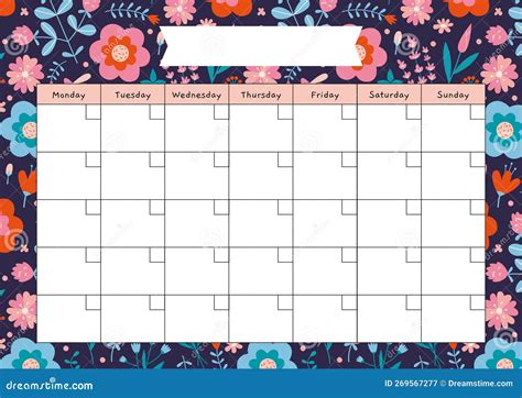 Cute Monthly Calendar Template Without Numbers Spring Vibe And Flower