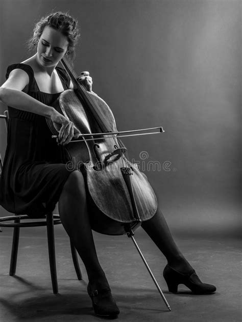 Woman Playing The Cello Black And White Stock Photo