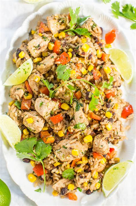 Fluff the rice with a fork and stir in the cilantro, lime juice, and olive oil. Lime Cilantro Chicken and Black Beans with Rice - Averie Cooks