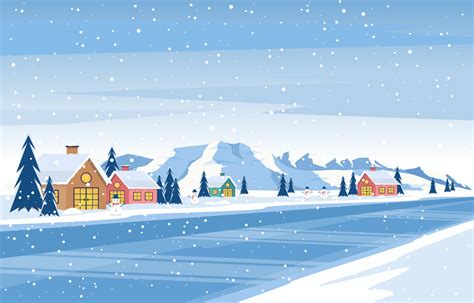 Cozy Winter Scene With Trees Cottages And Hills 2045801 Vector Art At