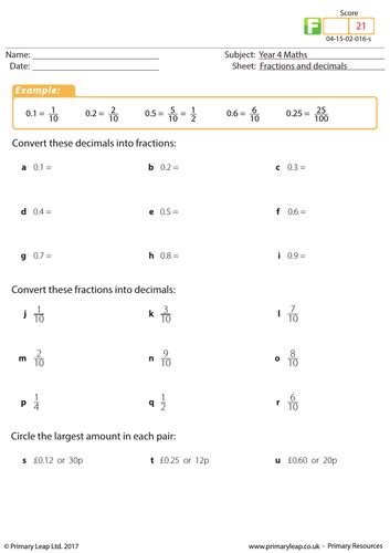 Fractions And Decimals Year 4 1 Teaching Resources