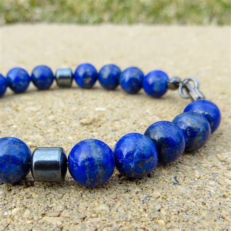 Blue Lapis Lazuli And Hematite Bracelet AAA Beads 8mm Royal Etsy